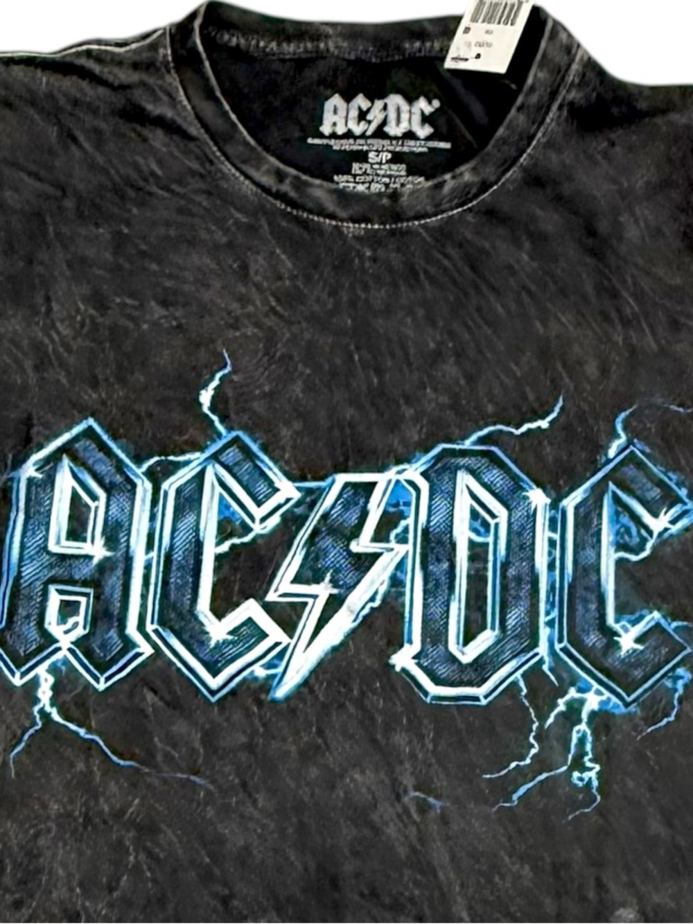 ACDC Band Tee Small Black Acid Wash Graphic Shirt World Tour 1977 Rock